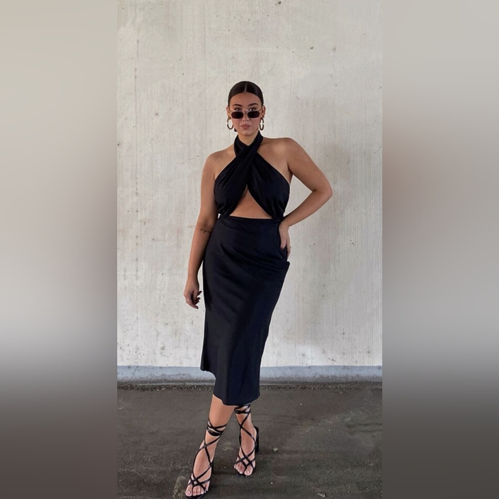 NWT Black Midi Halter Dress